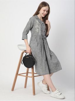 R&B - Grey Women Three-Quarter Sleeves Dress