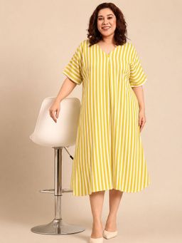 THE PINK MOON - Yellow Stripe Midi A-Line Dress