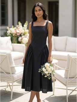 Moomaya - Black Women Cotton Corset Midi Dress