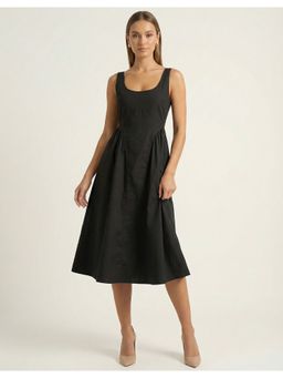 Moomaya - Jet Black Women Corset and Flare Midi Dress