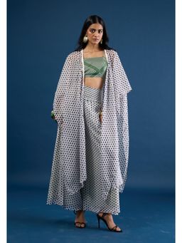 Gajra Gang - White Georgette Polka Print Cape, Bustier Top & Pant Trousseau Tijori (Set of 3)