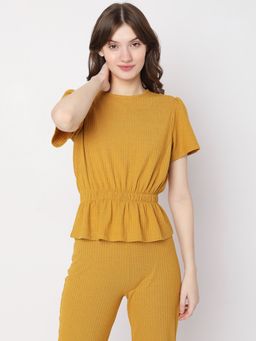 VERO MODA - Women Textured Casual Wear Yellow Top