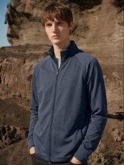 Nobero - Men Blue Polyester Solid Jacket