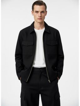 Nobero - Men Black Cotton Blend Solid Shacket