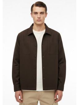 Nobero - Men Brown Cotton Blend Solid Shacket