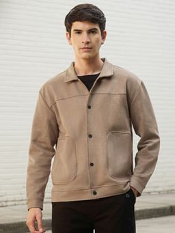 Nobero - Men Brown Suede Textured Jacket