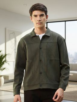 Nobero - Men Green Suede Textured Jacket