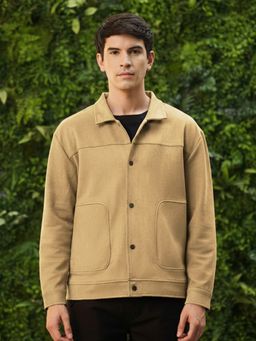 Nobero - Men Beige Suede Textured Jacket