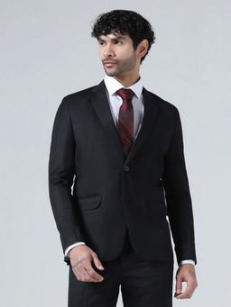 TAHVO - Men Solid Black Notched Lapel Blazer