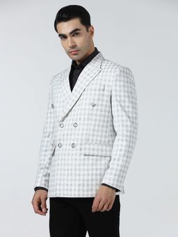 TAHVO - Men White Checked Double Breasted Blazer