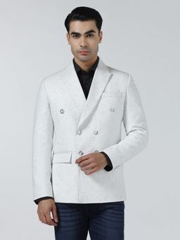 TAHVO - White Self Design Double Breasted Blazer