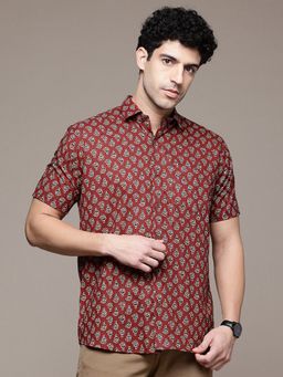 CAYMAN - Maroon Printed Pure Cotton Casual Shirt