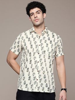 CAYMAN - Off White Ethnic Motifs Printed Pure Cotton Casual Shirt