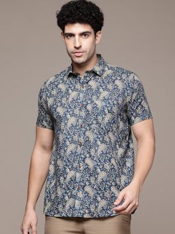CAYMAN - Navy Blue Ethnic Motifs Printed Pure Cotton Casual Shirt