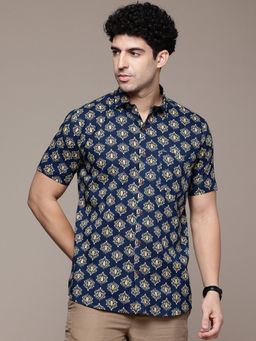 CAYMAN - Navy Blue Ethnic Motifs Printed Pure Cotton Casual Shirt