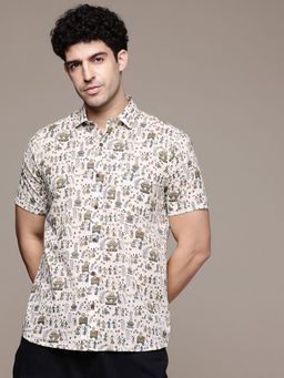 CAYMAN - Cream Ethnic Motifs Printed Pure Cotton Casual Shirt