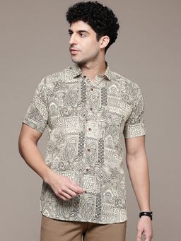 CAYMAN - Cream Ethnic Motifs Printed Pure Cotton Casual Shirt