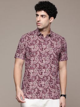 CAYMAN - Burgundy Ethnic Motifs Printed Pure Cotton Casual Shirt