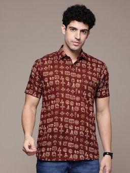 CAYMAN - Maroon Ethnic Motifs Printed Pure Cotton Casual Shirt