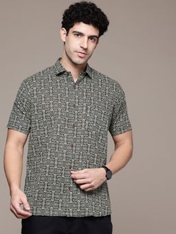 CAYMAN - Charcoal Ethnic Motifs Printed Pure Cotton Casual Shirt