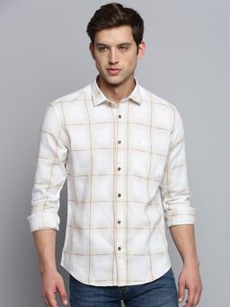 SHOWOFF - Mens Spread Collar Self Design White Classic Shirt