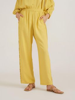 B77 - Women Yellow Organic Cotton Plain Straight Formal Pant
