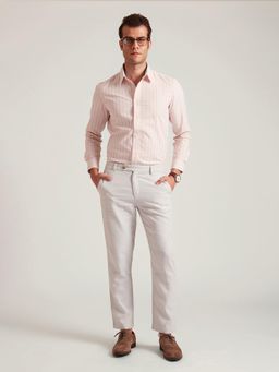 B77 - Men White Organic Cotton Plain Straight Formal Pant