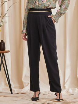 B77 - Women Black Organic Cotton Plain Straight Casual Pant