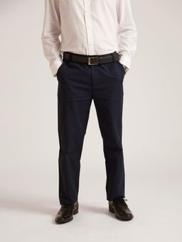 B77 - Men Navy Blue Organic Cotton Plain Straight Formal Pant