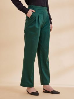 B77 - Women Green Organic Cotton Plain Straight Casual Pant