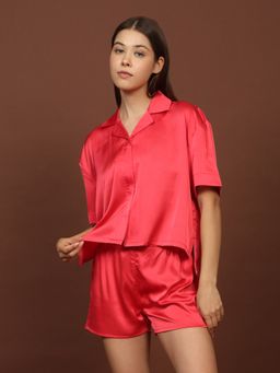 Sweet Dreams - Women Red Solid Shirt and Shorts (Set of 2)