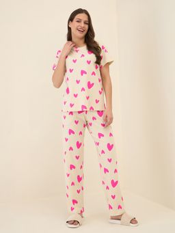 Sweet Dreams - Women Beige Printed T-Shirt and Pajama (Set of 2)