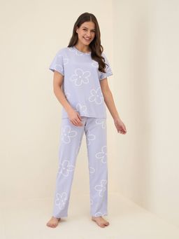 Sweet Dreams - Women Purple Printed T-Shirt and Pajama (Set of 2)