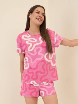 Sweet Dreams - Women Pink Printed Shorts with T-Shirt (Set of 2)