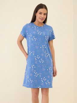 Sweet Dreams - Women Blue Printed Short Nightdress