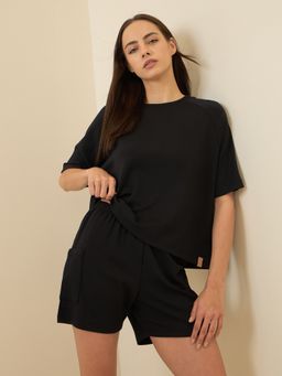 Sweet Dreams - Women Black Solid Shorts with T-Shirt (Set of 2)