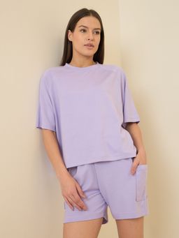 Sweet Dreams - Women Lavender Solid Shorts with T-Shirt (Set of 2)