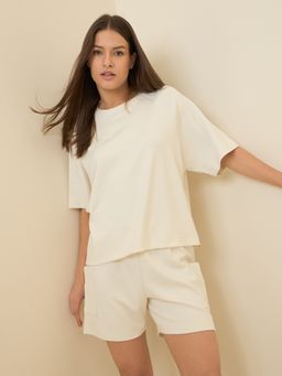 Sweet Dreams - Women Cream Solid Shorts with T-Shirt (Set of 2)