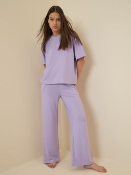 Sweet Dreams - Women Lavender Solid Pyjama with T-Shirt (Set of 2)