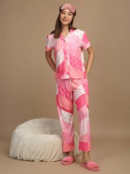 Sweet Dreams - Women Pink Printed Shirt with Pajama (Set of 2)