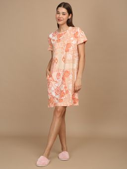 Sweet Dreams - Women Orange Printed Short Sleeves Nightdress