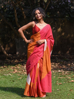 Suta - Pink Abstract Printed Pure Cotton Saree