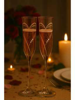 Diamante - Transparent Beloved Hearts Champagne Flutes (Pack Of 2) (160Ml)