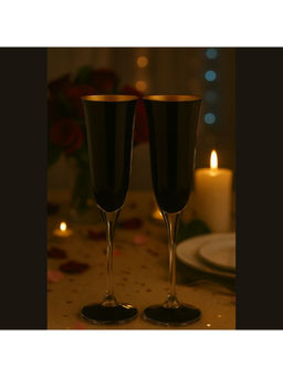 Diamante - Oro Black Champagne Flutes (Pack Of 2) (160Ml)