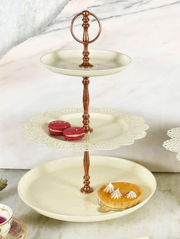 Living With Elan - Off White Flourish Mild Steel Round 3 Tier Cupcake Stand