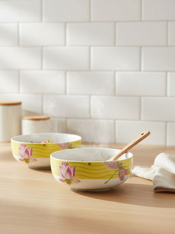 Trovea's - Off White Dragonfly Bloom Porcelain Bowls (Pack of 2)