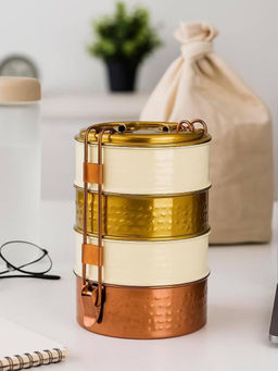 Living With Elan - Multi-Color Hammer 4 Compartment Stainless Steel Tiffin (1500Ml)