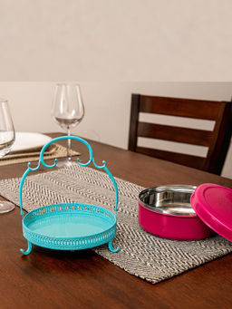 Living With Elan - Multi-Color Combo of Baroque Serving Tray & Roti Box (3000Ml)