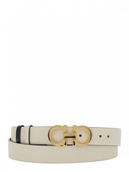 Ferragamo - White Gancini Buckle Textured Belt