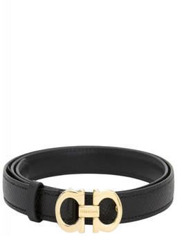 Ferragamo - Black Golden Buckle Reversible Textured Belt (28)